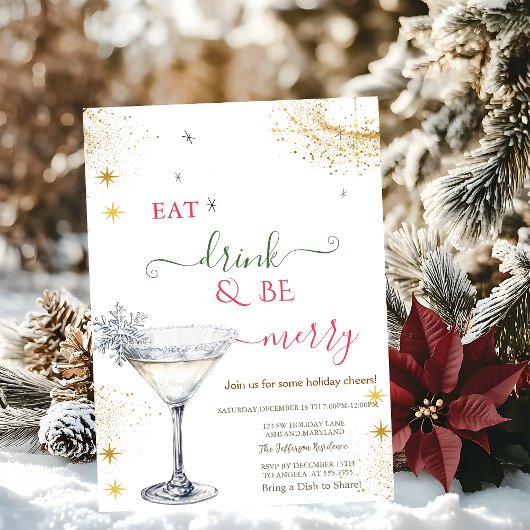 Eat Drink & Be Merry Snowflake Cocktail Einladung