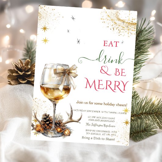 Eat Drink & Be Merry Wine Glass Bow Einladung