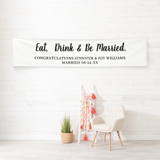 Eat Drink Be Verheiratet moderne Black Script Hoch Banner (Insitu)