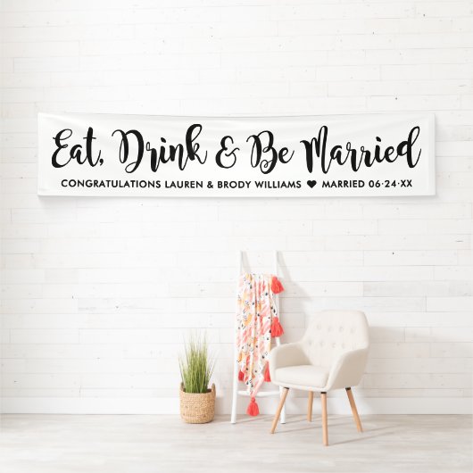 Eat Drink Be Verheiratet moderne Black Script Hoch Banner (Insitu)