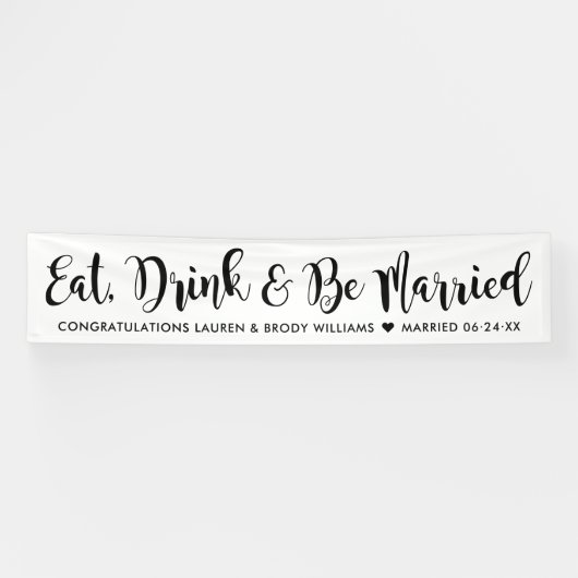 Eat Drink Be Verheiratet moderne Black Script Hoch Banner (Horizontal)
