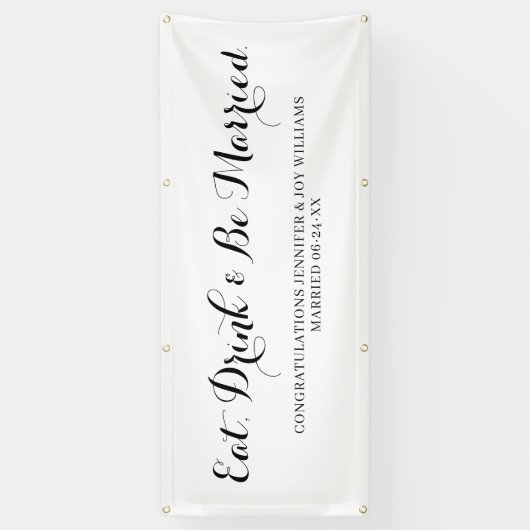 Eat Drink Be Verheiratet moderne Black Script Hoch Banner (Vertikal)