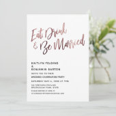 Eat Drink & Be Verheiratete Rose Gold Hochzeit Emp Einladung (Stehend Vorderseite)