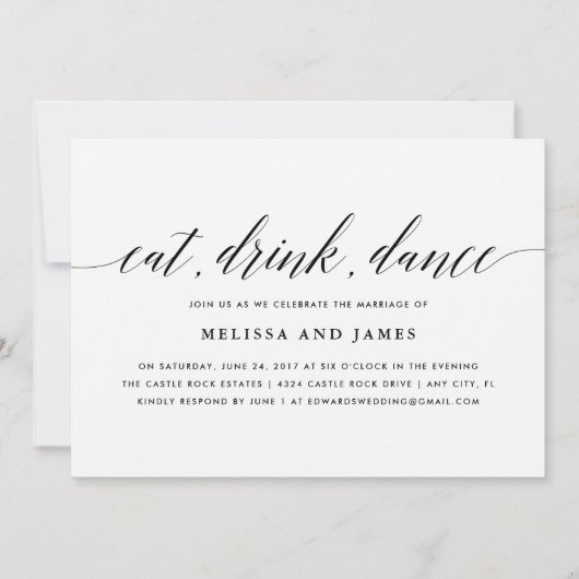 Eat, Drink, Dance Wedding Invitation Einladung (Vorderseite)