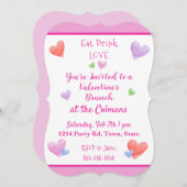 EAT DRINK LOVE Valentines Watercolor Hearts Einladung (Vorne/Hinten)