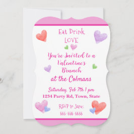 EAT DRINK LOVE Valentines Watercolor Hearts Einladung