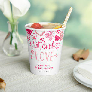 "Eat, Drink & Love" Valentins-Day-Brautparty Pappbecher