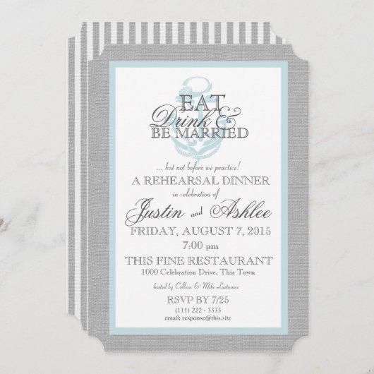 Eat Drink Nautical Anchor Hochzeit Probe Einladung (Vorne/Hinten)