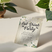 EAT Drink & Party Hochzeit Blume Holzwand Einladung