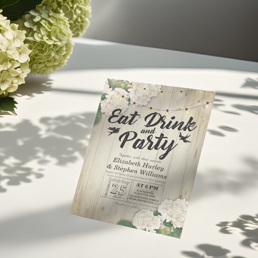 EAT Drink & Party Hochzeit Blume Holzwand Einladung