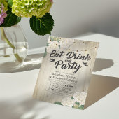 EAT Drink & Party Hochzeit Blume Holzwand Einladung