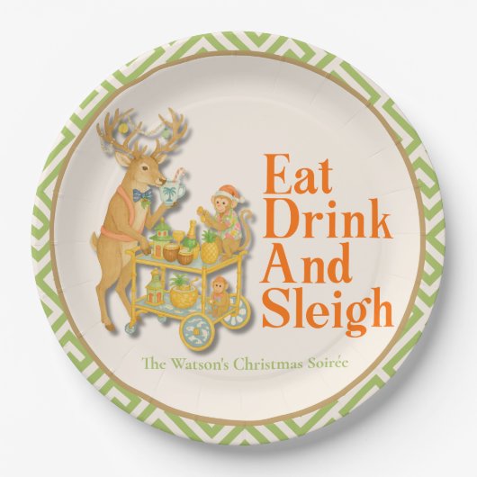 Eat Drink Sleigh Tropical Christmas Paper Plate Pappteller (Vorderseite)
