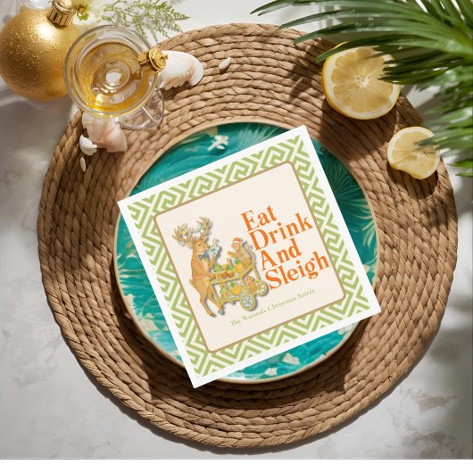 Eat Drink Sleigh Tropical Christmas Paper Plate Serviette