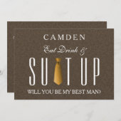 Eat Drink & Suitup Gold Werden Sie mein Bestman In Einladung (Vorne/Hinten)
