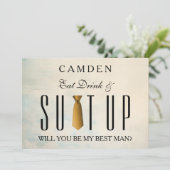 Eat Drink & Suitup Gold Werden Sie mein Bestman In Einladung (Stehend Vorderseite)