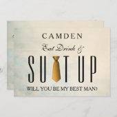 Eat Drink & Suitup Gold Werden Sie mein Bestman In Einladung (Vorne/Hinten)