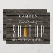 Eat Drink & Suitup Gold Werden Sie mein Bestman In Einladung (Vorne/Hinten)
