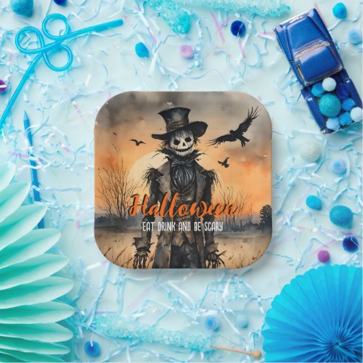 Eat Drink und Beängstigende Scarecrow Pappteller (Party)