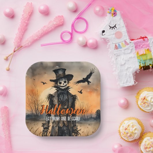 Eat Drink und Beängstigende Scarecrow Pappteller (Party)