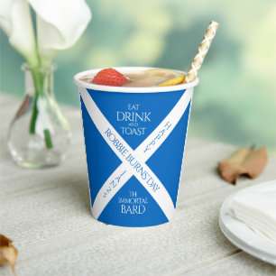 Eat Drink und Toast Robbie Burns Schottische Flagg Pappbecher