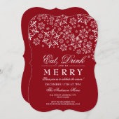 Eat Drinks Be Merry Schneeflocken Rotes Weihnachts Einladung (Vorne/Hinten)