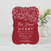 Eat Drinks Be Merry Schneeflocken Rotes Weihnachts Einladung (Stehend Vorderseite)