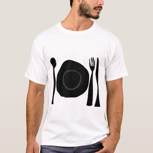 Eat Eat Black and White Plate and Utensils Graphic T-Shirt (Vorderseite)