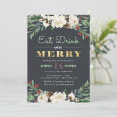 EAT, GETRÄNK und SEIN MERRY| Feiertag Einladung (Stehend Vorderseite)