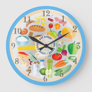 Eat Healthy Colourful Food Groups Kitchen Large C Große Wanduhr