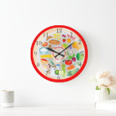 Eat Healthy Colourful Food Groups Kitchen Round Cl Große Wanduhr (Zuhause)