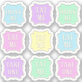 "Eat Me" "Drink Me" Wunderland Party Pastel Aufkleber (Vorderseite)