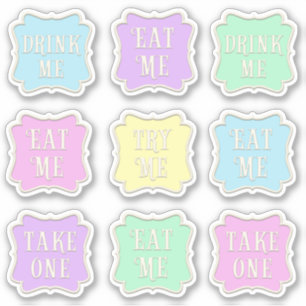 "Eat Me" "Drink Me" Wunderland Tee Party 9 Farben Aufkleber