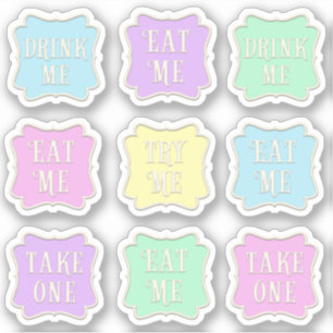 "Eat Me" "Drink Me" Wunderland Tee Party farbenfro Aufkleber