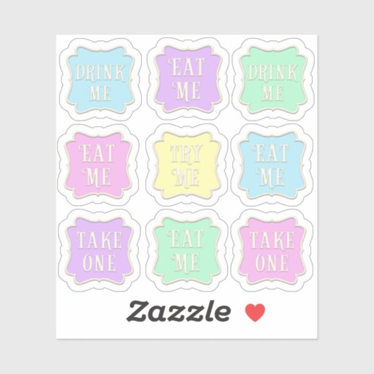 "Eat Me" "Drink Me" Wunderland Tee Party Set 9 Aufkleber (Blatt)