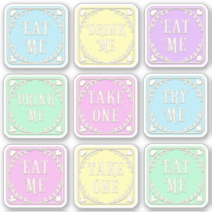 "Eat Me" "Drink Me" Wunderland Tee Party Whimsical Aufkleber