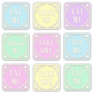 "Eat Me" "Drink Me" Wunderland Tee Party Whimsical Aufkleber