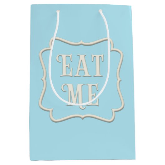 "Eat Me" Wunderland Party Pastel Blue Mittlere Geschenktüte (Vorderseite)