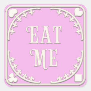 "Eat Me" Wunderland Tee Party Rosa Quadratischer Aufkleber