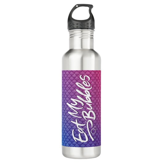 "Eat My Bubbles" Pink/Lila/Blue Waage Swim Life Edelstahlflasche (Vorderseite)