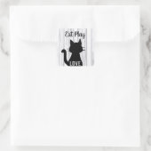 Eat Play Liebe Black Cat Silhouette auf Rustikalem Quadratischer Aufkleber (Tasche)
