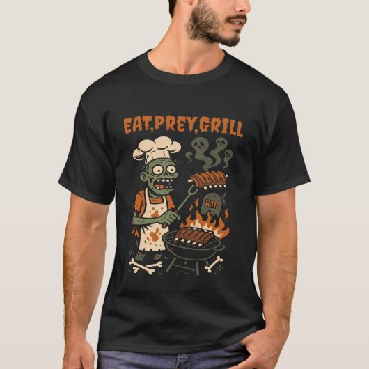 Eat Prey Grill  Zombie Skeleton BBQ Pitmaster Joke T-Shirt (Vorderseite)