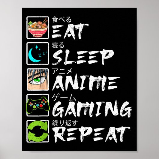 Eat Sleep Anime Gaming Repeat Gamer Men Teen Boy A Poster (Vorne)