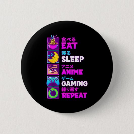 Eat Sleep Anime Gaming Repeat Kawaii Otaku Anime M Button (Vorderseite)