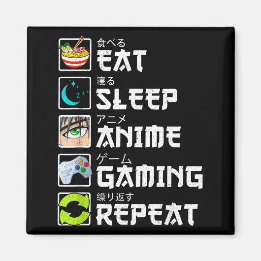 Eat Sleep Anime Gaming Repeat Kawaii Otaku Anime M Magnet (Vorne)