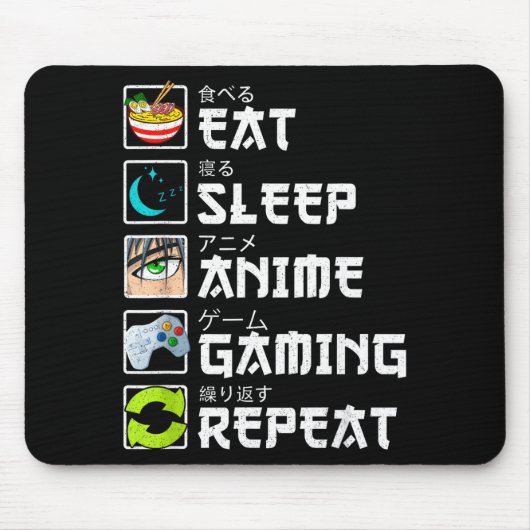 Eat Sleep Anime Gaming Repeat Kawaii Otaku Anime M Mousepad (Vorne)
