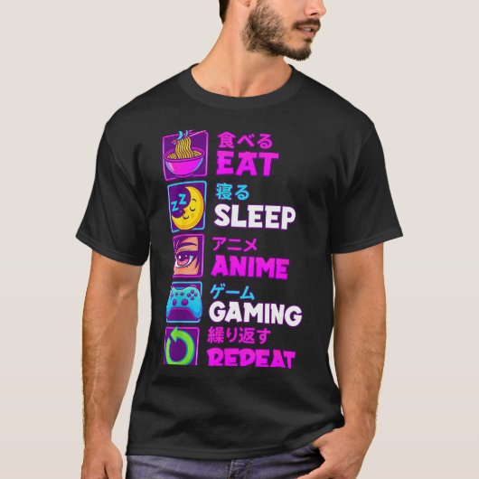 Eat Sleep Anime Gaming Repeat Kawaii Otaku Anime M T-Shirt (Vorderseite)
