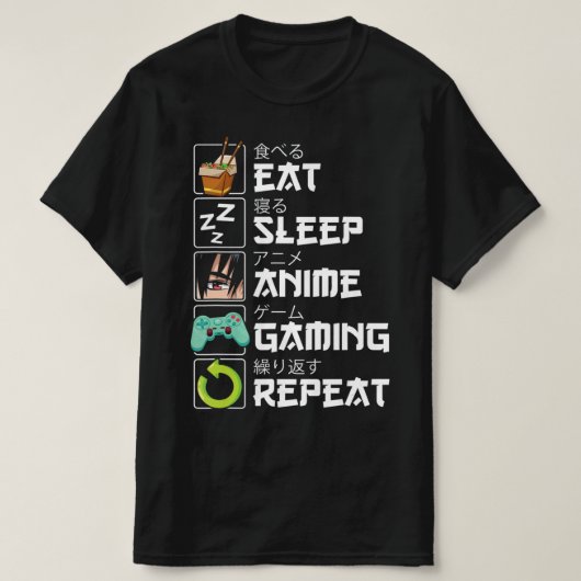 Eat Sleep Anime Gaming Repeat Kawaii Otaku Anime T-Shirt (Design vorne)