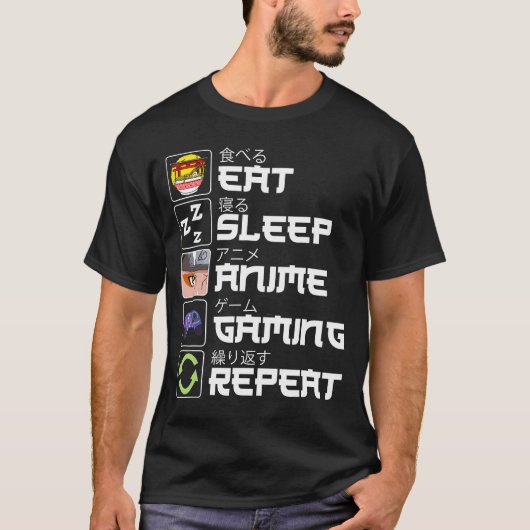 Eat Sleep Anime Gaming Repeat Kawaii Otaku Anime T-Shirt (Vorderseite)