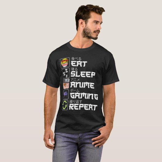 Eat Sleep Anime Gaming Repeat Kawaii Otaku Anime T-Shirt (Vorne ganz)