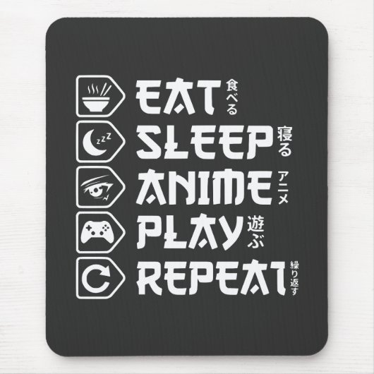 Eat Sleep Anime Play Repeat Otaku Anime Lifestyle Mousepad (Vorne)
